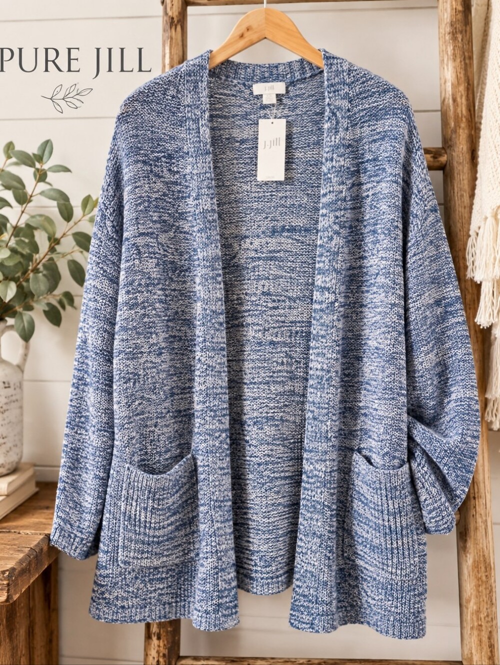 NWT Pure Jill Heather Blue Knit Open Cardigan Sweater with Pockets Size 4X
